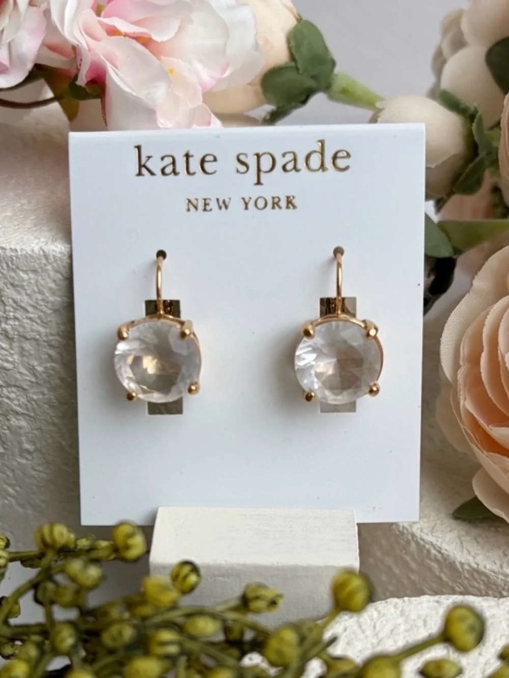 kate spade white crystal and gold hook earrings - Picture 5 of 6